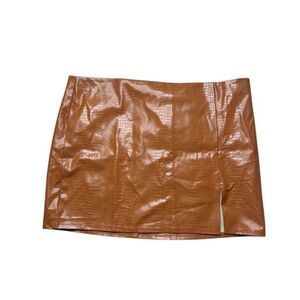 FASHION NOVA Women’s Camel Brown Flame in Your Heart Croc Print Mini Skirt Size